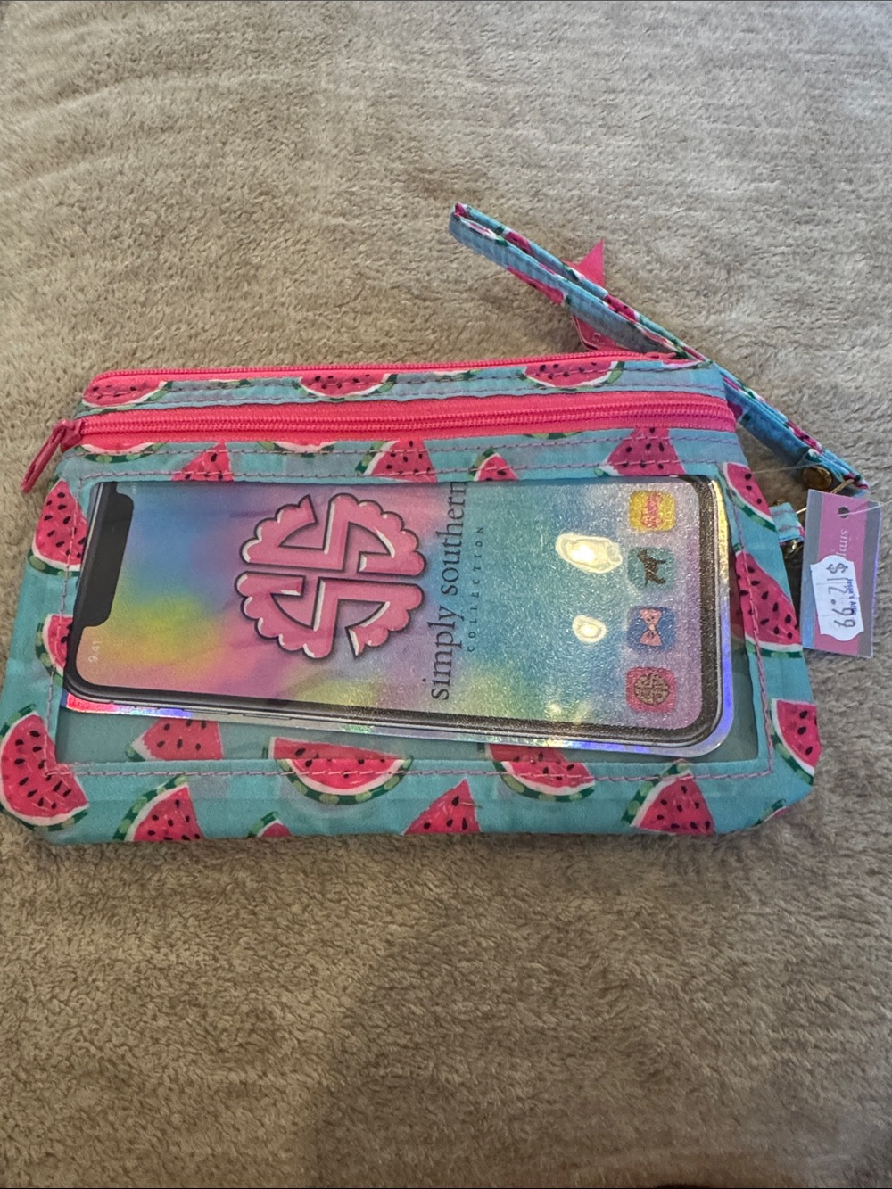 Simply Southern Teal Wristlet Phone Case with Pink Watermelon Print
